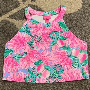LILLY PULITZER Big girls tank top -size 16 Pink Blossom Hawiian Hi-neck Pullover